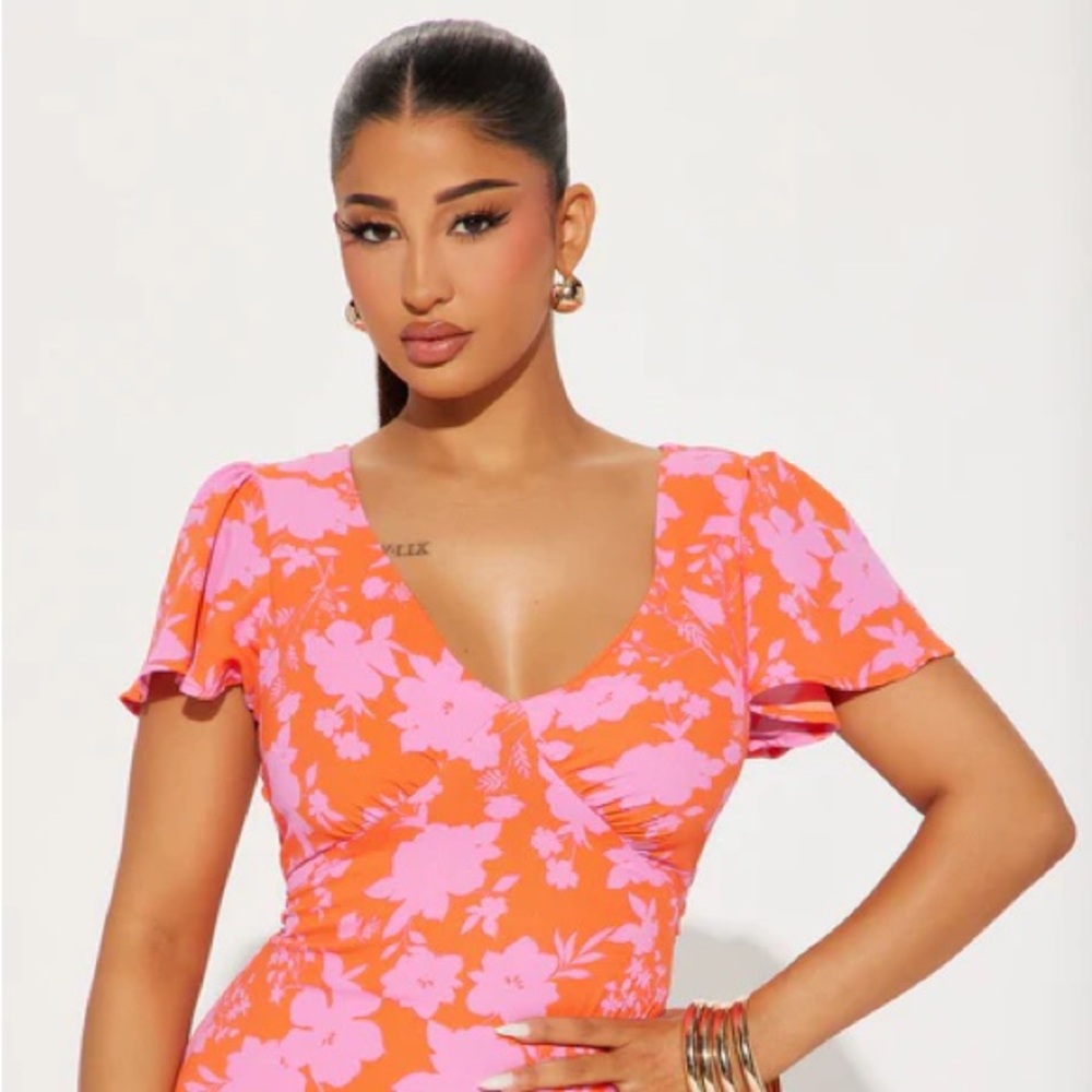 Fashion Nova Orange and Pink Floral Maxi Dress - Layla Floral Maxi Dress